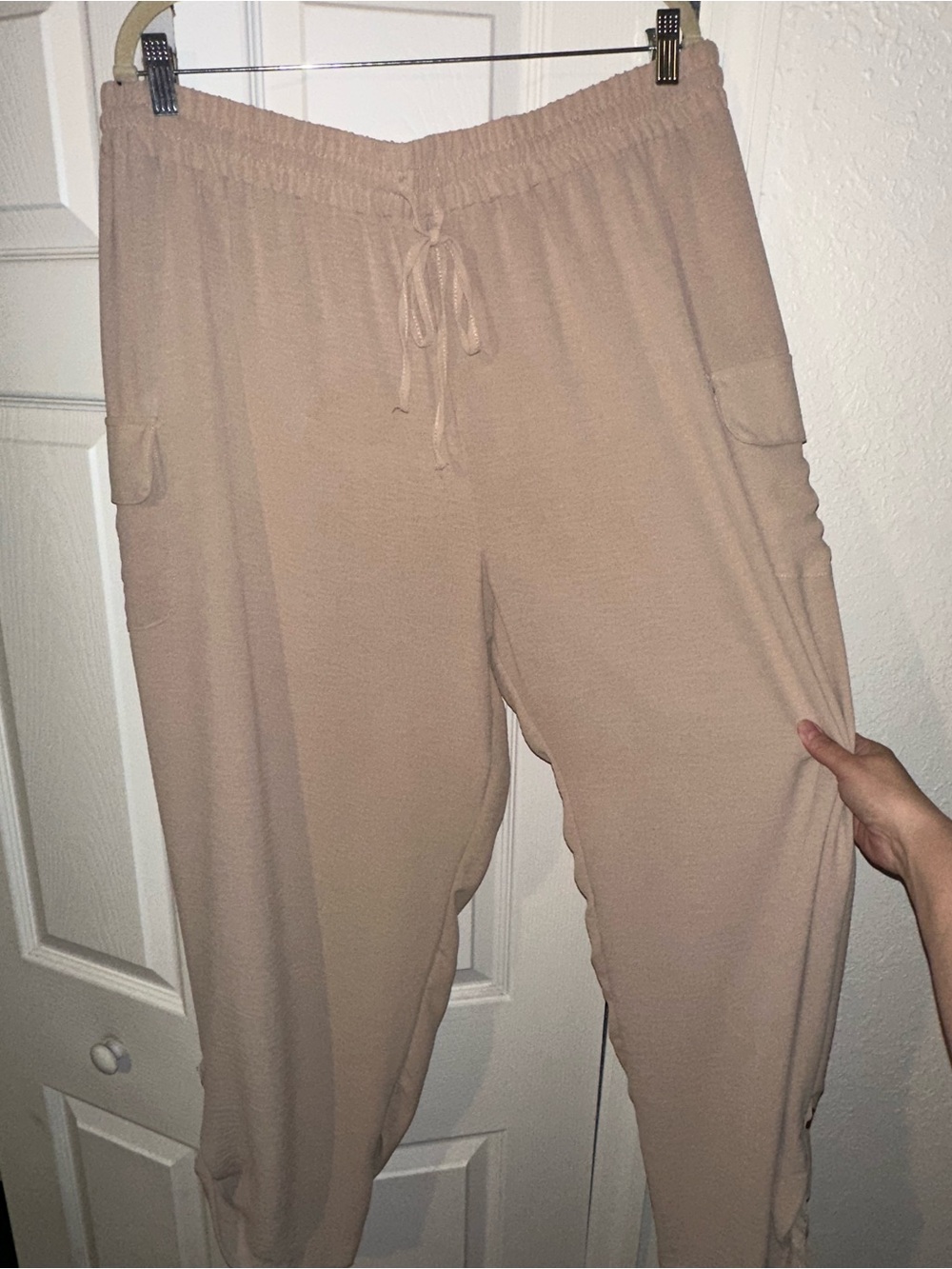 Neutral Beige Cargo Drawstring Pants for Women